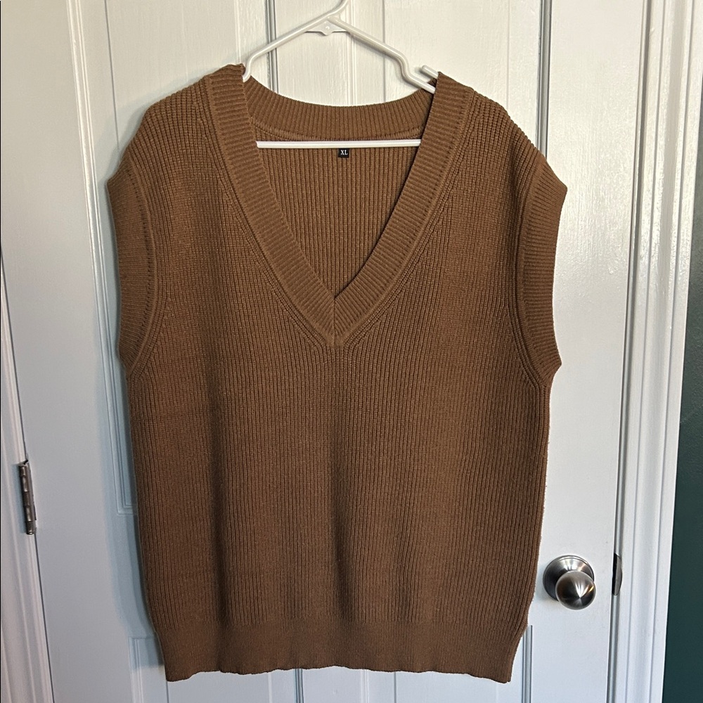 Brown V-Neck Women's Sweater Vest